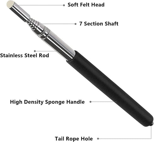 Telescopic Teacher Pointer Stick with Hand Lanyard, Extendable Handheld Pointer for Classroom (Black)