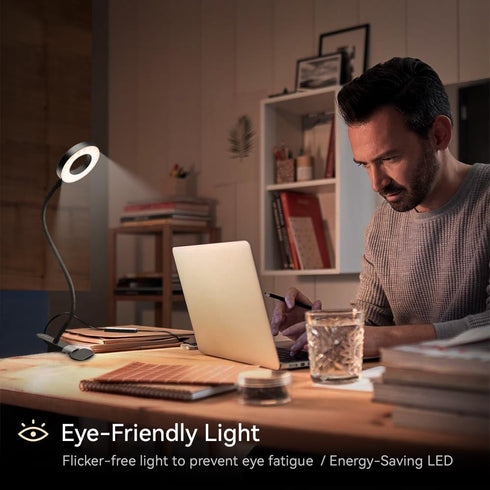 LED Desk Lamp with Clip, 3 Color Modes, 10 Brightness Levels, 360 Flexible Gooseneck Light for Home Office