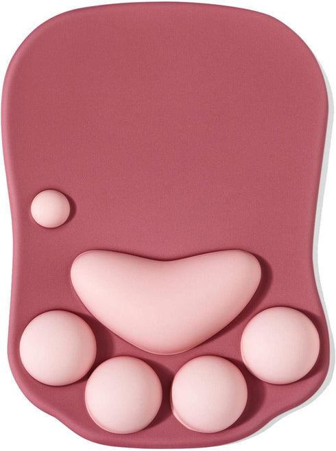 Cat Paw Ergonomic Mouse Pad with Wrist Support, Silicone Gel Mouse Mat, Cute Kawaii Design for Home/Office/Gaming, Wine