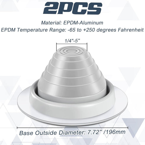 2 Pcs Pipe Flashing Boot for Pipe OD 1/4" to 5", EPDM Flexible Roof Jack Pipe Boot, 7-3/4 Inch Base Diameter