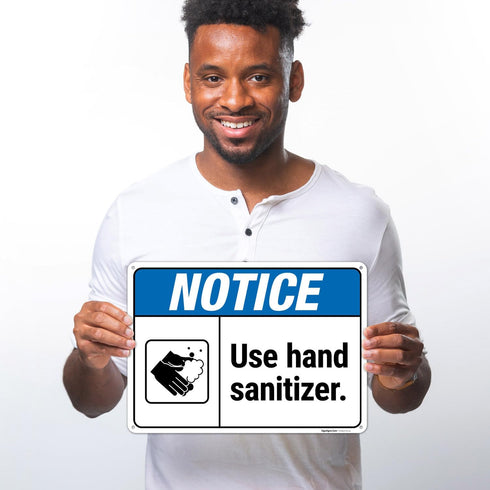 10x14 Inches, .040 Notice Use Hand Sanitizer Sign, Rust Free Aluminum, Fade Resistant, Made in USA