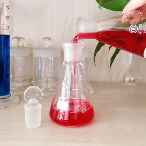 Scientific 150ml Erlenmeyer Conical Flasks Set - Graduated 3.3 Borosilicate Glass with Ground Glass Stoppers, Pack of 3