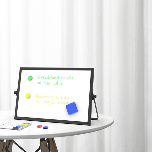 OWill Black Dry Erase White Board - 16inX12in Large Magnetic Desktop White Board with Stand, Portable Double-Sided Easel