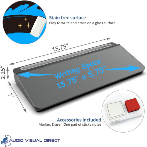 Audio-Visual Direct - Black Glass Desktop Computer Keyboard Whiteboard Notepad Set (Includes Neon Marker, Eraser &