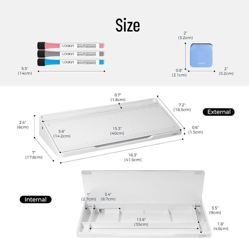 LOUKIN Glass Desktop Whiteboard, 15.3" x 5.6" with Dotted Surface, Includes 3 Markers and 1 Eraser