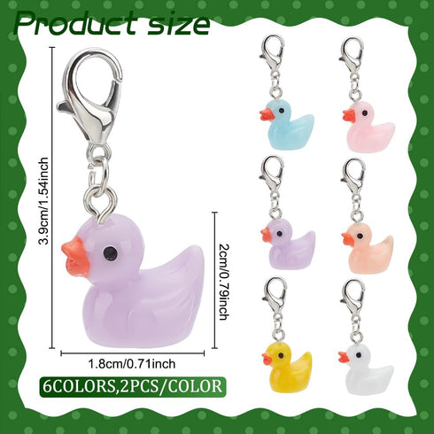 WEBEEDY 12 Pieces Badge Reel Charms, Mini Duck Badge Holder for Student Nurse Teacher ID Card Name Tag
