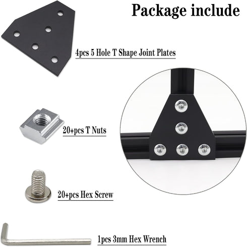 10pcs Corner Bracket Plate Black - 2020 Series T Shape Joint Plates with T Nuts and Screws for Aluminum Rail