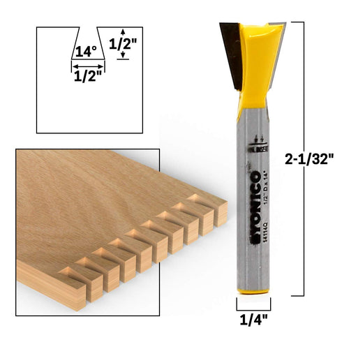 Set 5 1/4-Inch 14520q YONICO Dovetail Router Bit Bit Shank