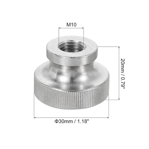 uxcell Knurled Thumb Nuts, 3Pcs M10 x D30mm x H20mm Stainless Steel Round Knobs Fasteners Through Hole Hand Screw Nut Silver for 3D Printer Parts, Machine Tools