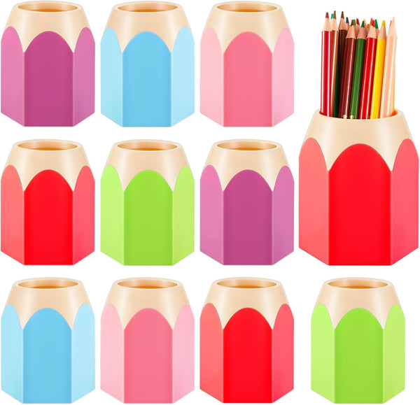 Henoyso 10 Pieces Pencil Shaped Cups for Classroom, Cute Pen Holders, Colorful Makeup Brush Container for Office