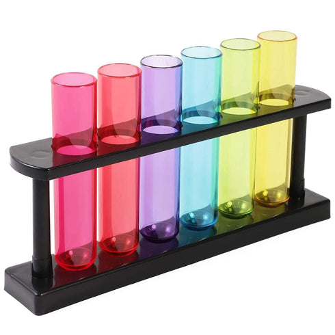 Juvale 4 Pack Plastic Test Tubes with Rack for Parties, 6 Colors (1.5 Ounces), Plant Propagation, Shot Glasses