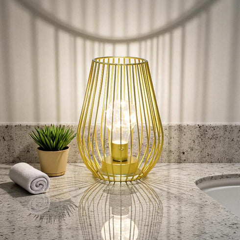 8'' Bulb TRIROCKS Metal Battery Operated Lamp Tall Cage Shape Cordless Table Lantern with Warm Fairy Lights