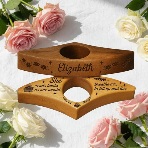 She Reads Books As One Would Breathe Air, Wooden Book Page Holder, Gift for Book Enthusiasts - Stories Bloom Between
