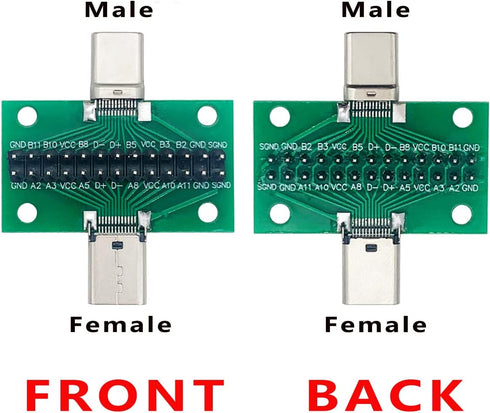 2 Pcs USB 3.1 Type-C Male to Female Test Board with PCB Board 24 Pins Double-Sided Socket for Data Transfer