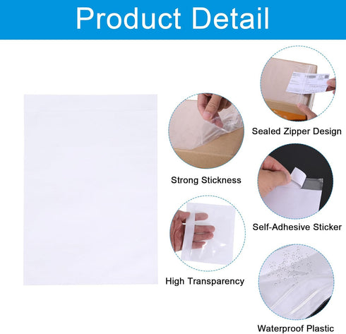 PATIKIL 6.7x10" Clear Packing List Envelope, 100 Pack, Plastic Waterproof, Self-Adhesive Top Loading Pouch