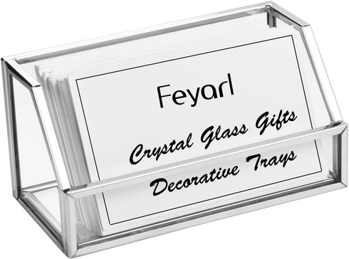 Feyarl Glass Business Card Holder Stand, Gold Office Name Card Display for Desktop