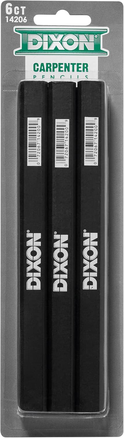 DIXON Industrial Carpenter Pencils, Medium, Black and Silver, 6-Pack