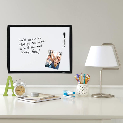 Quartet Magnetic Whiteboard, 17" x 23" Small White Board for Wall, Dry Erase Board for Kids, Perfect for Home Office & Home School Supplies, 1 Mini Dry Erase Marker, 2 Magnets, Black Frame (34608-BK) by Quartet