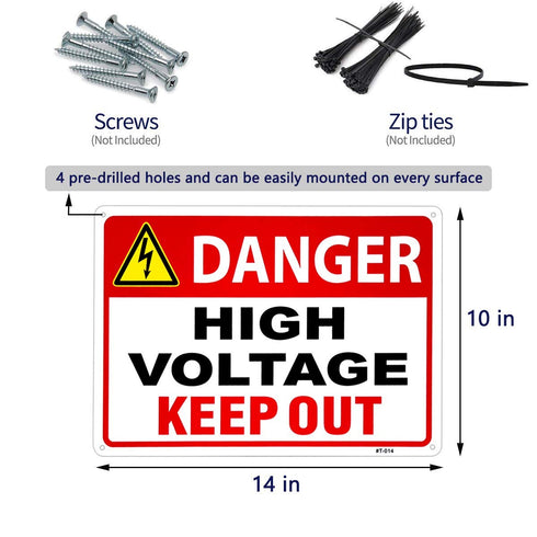 Danger High Voltage Sign, Keep Out Sign 10x14 Aluminum Durable/Weatherproof for Outdoor Use (4 Pack)