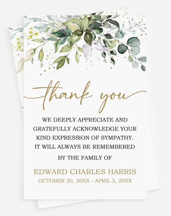 All Ewired Up Personalized Funeral Thank You Cards Eucalyptus Greenery Sympathy Acknowledgement