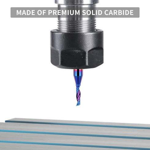 Solid Carbide Single Flute End Mill, 1/4” Shank Upcut CNC Spiral Router Bit for Aluminum, Plastic, Acrylic