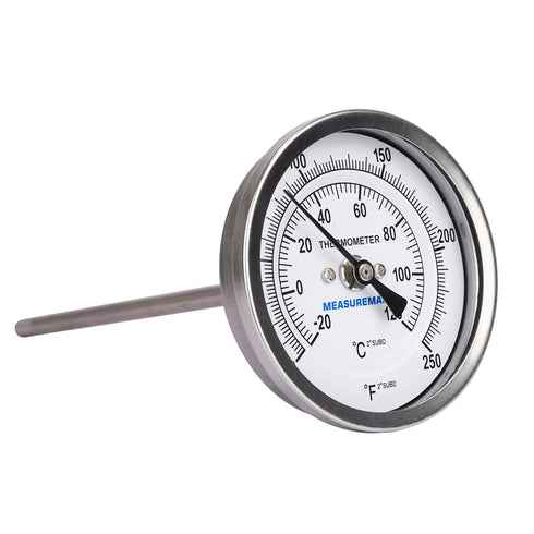 Measureman Fully Stainless Steel Pot, Kettle with Bimetal Dial Thermometer, 3" Dial, 0-250 deg F, Adjustable, 1/2" NPT