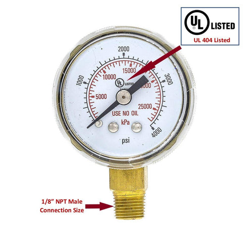 PIC Gauges 501D-UNO-158Q-C 0-4000 PSI, UL Listed, No Oil Pressure Gauge, 1 1/2" Dial, Dual Scale