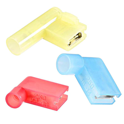 RuoFeng 100PCS 90 Degree Nylon Flag Spade Female Insulated Quick Disconnects - Electrical Crimp Wire Terminals, Blue