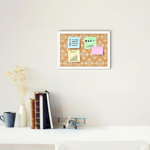 Decorative Cork Board with White Floral Print, Framed Bulletin Board for Office School Bedroom Dorm Room with Pins