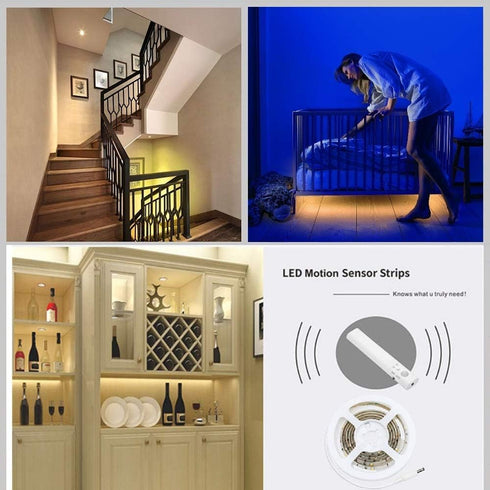 KUCAM Closet Powered,6000K Closet, Motion Sensor Wardrobe Light, LED Strip Lights, PIR Auto on/Off, Battery White