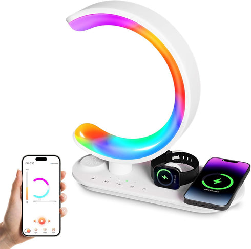 KEIWRLIGHT 4 in 1 Bluetooth Speaker Night Light with Wireless Charger, Atmosphere Lamp