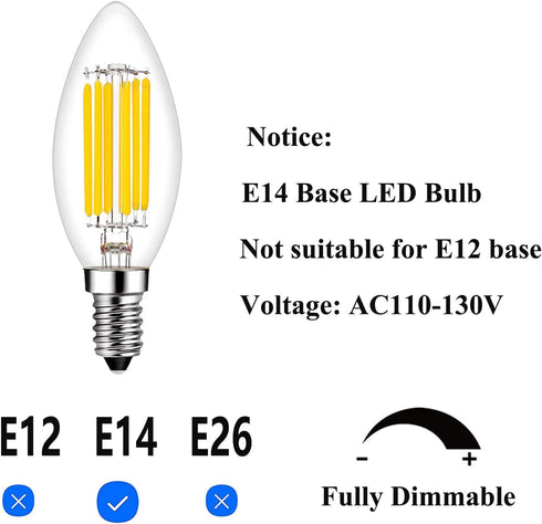 E14 LED Bulb Dimmable 60W Equivalent 2700K Warm White, E14 Light Bulbs European Base 6W 600Lumens AC120V, E14 Edison Bulb for Turkish Lamp Light Bulb Replacement, 4 Pack by Beonllay
