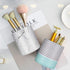 WAVEYU Pen Holder, Cute Multi-Purpose Desk Organizer, Luxury Leather Makeup Brush Holder, Mint Green Stripes