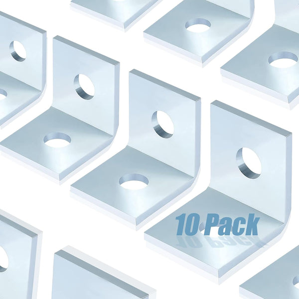 2 Hole L Shaped 90 Degree Angle Connector Bracket, 10 Pack for 1/2" Bolt in 1-5/8" Strut Channel
