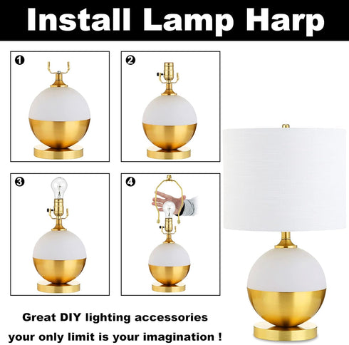 Lamp Shade Holder, 2 Set 7 Inch Heavy Duty Lamp Harp Holder with 3/8 Standard Saddle + Lamp Finial Caps for Table and