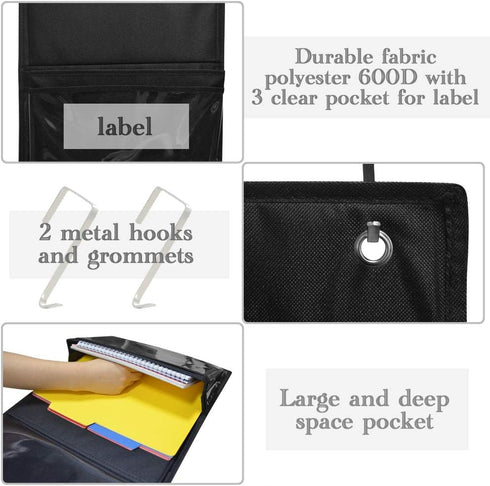 ZKOO Fabric Office Supplies Storage Organizer - Wall Mount/Over The Door Hanging File Folder with 6 Pockets & 2 Hangers