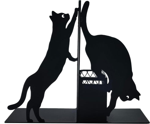 Cat Book Ends for Shelves, Metal Decorative Book Ends with Pen Holder, Fun Unique Bookends, Cool Black Cat Bookends