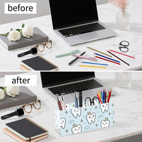 Ainavmxzs 4 Cute Cartoon Tooth Crown Acrylic Makeup Brush Holder With Compartments Hair Product Organizer Pen Holder