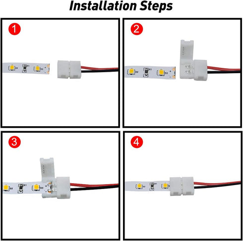 LightingWill 10pcs Pack Wire Solderless Snap Down 2Pin LED Strip Connector for 8mm Wide
