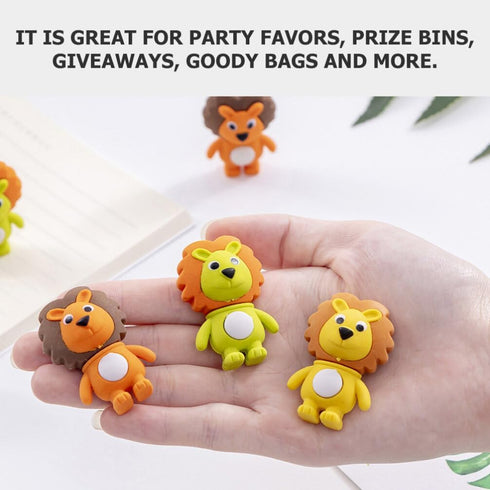 Totority 20pcs Little Lion Mini Erasers, Cute Animal Erasers for Kids, Portable Pencil Erasers