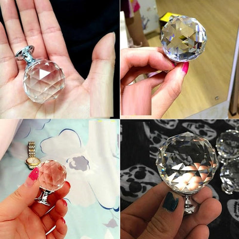SANCHAKOU 2 20Mm Door Knobs for Wardrobes Pcs Single Hole Gold Silver Base Crystal Ball Wardrobe Drawer Cabinet Bedside