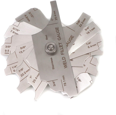 Stainless Steel Fillet Weld Set Gauge Rl 1/8''-1'' Welding Inspection Test, 7-Pieces