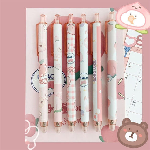 YuanHolumid 1Pc Peach Random Erasable Pen Gel Pens 0.5mm Blue Gel Pens Cartoons