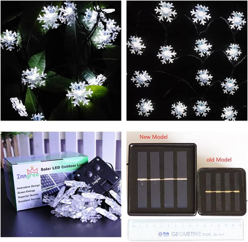 Solar Christmas String Lights Outdoor Waterproof, 30 LED 20Feet Snowflake Fairy Lights with 8 Lighting Modes for Garden