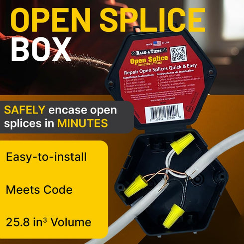 Rack-A-Tiers Open Splice Junction Box (Single), One-Piece Junction Box Splice Box. Repair Open Splices, 5 Second Installation Splice Box, Electrical Junction Box, Wire Junction Box (JB400)