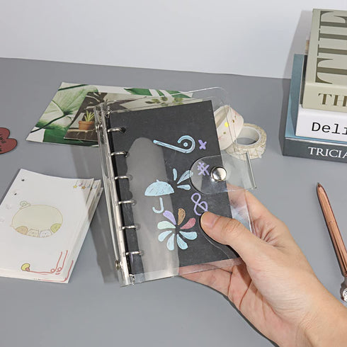 A7 Binder Wallet Clear PVC Budget Binder with Snap Button Closure 6 Rings Loose Leaf Notebook Cover for Travelers Planner Diary Pages Gift Idea(Clear A7 Binder)