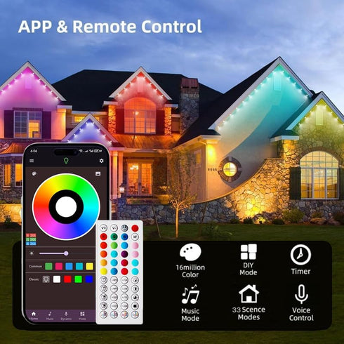 KIKO 100FT Permanent Outdoor Lights,RGB Waterproof Smart LED Eaves Lights with App Remote Control,for Christmas and All