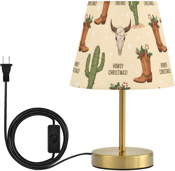 Table Lamp Cowboy Christmas Cactus Boots Desk Lamp with Fabric Shade Tablelamp