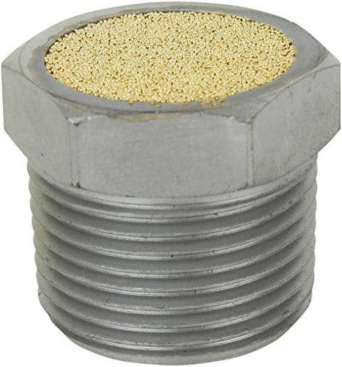Milton Breather Vent Pneumatic Muffler: 3/4” MNPT - 40 Micron Sintered Bronze Silencer