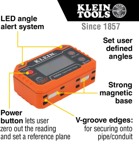 Klein Tools 80155 2-Piece Digital Electronic Level and Angle Gauge Set with LED Angle Alert